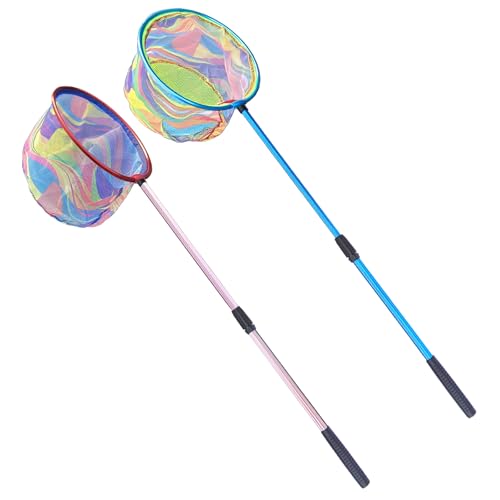 Fishing Net 2 Pack Retractable Lightweight Landing Net with Aluminum Rod Handle Fishing Nets for Youth Catch and Release Butterfly Nets (Blue+red)