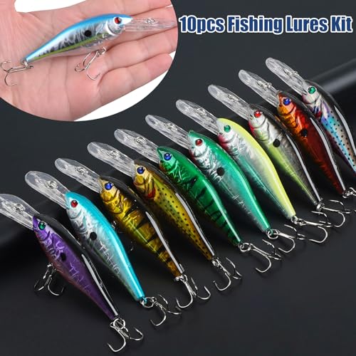Crankbait Fishing Lures Hard Bait Shallow Diving Crank Bait Lifelike Swimbait Lures for Bass Trout Walleye Pike Freshwater Saltwater Fishing Lure
