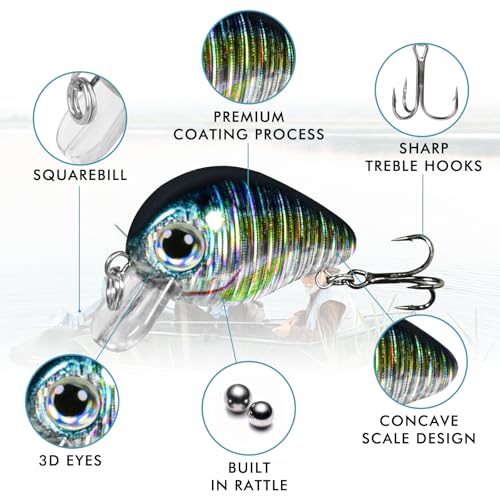 Crankbaits Fishing Lures Hard Swimbait for Bass Trout Crappie Crank Baits Freshwater and Saltwater (A2-1"-0.05oz)