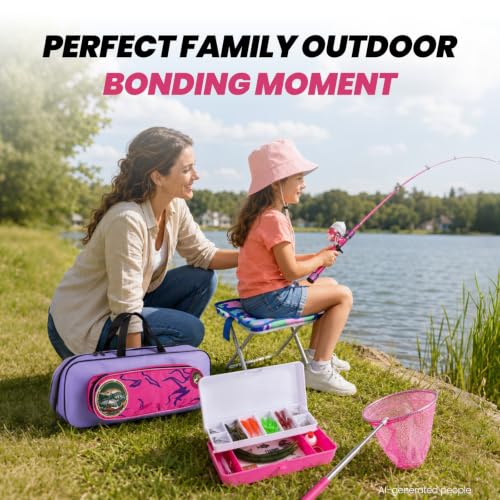 Kids Fishing Pole (Pink / 3.94-ft Set + Chair + Hat)