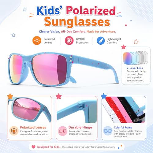 3 Pack Kids Sunglasses Polarized UV Protection Shades for Boys and Girls (A05-blackblue+whiteblue+bluepink)