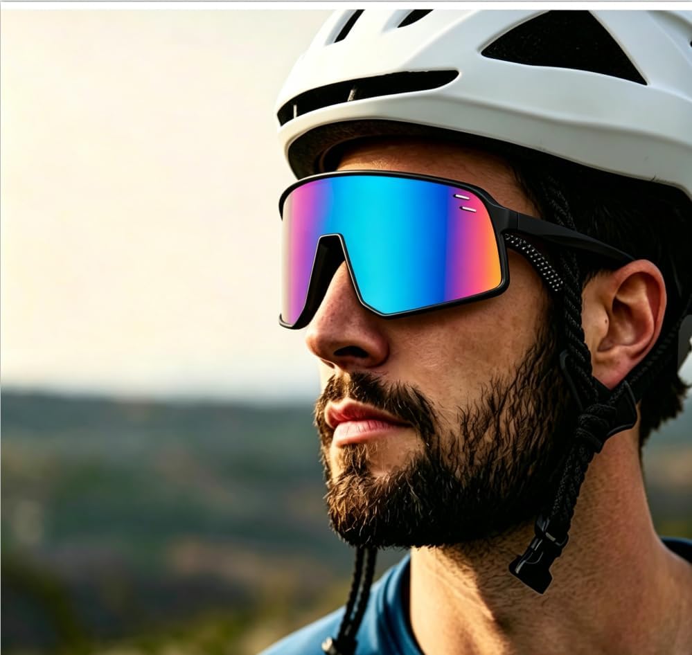 Sunglasses for Men Women (Black &Blue Lens)