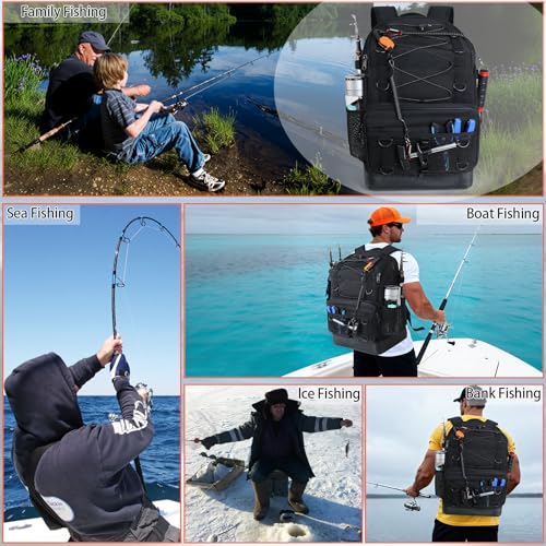 Fishing Backpack with Rod Holder (Black)