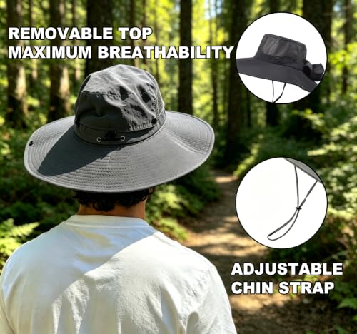 Fishing Sun Hat for Men UPF 50+ Wide Brim Boonie Hats for Summer (Dark Gray)