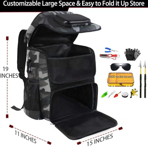 Fishing Backpack with Rod Holder (J: Gray)