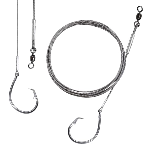 2 Pack Pre Tied Shark Fishing Hook Rigs Heavy Duty Stainless Leader Wire and Big Game Circle Hooks 14 (16/0 - 2 PCS)