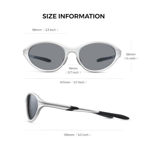 Cat Eye Polarized Wrap Around Sports Sunglasses for Men Women UV400 Protection Running Cycling Mountain Bike Baseball Sun Glasses (Matte Silver 1009)