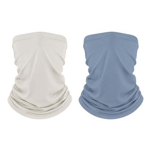 Unisex UPF 50+ Bamboo Viscose Neck Gaiter 2 Pack (Platinum/Steel Blue)