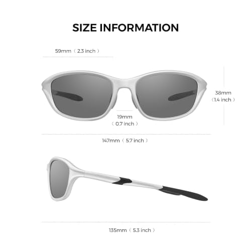 Cat Eye Polarized Wrap Around Sports Sunglasses for Men Women UV400 Protection Running Cycling Mountain Bike Baseball Sun Glasses (Matte Silver 1010)