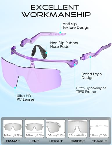 Lightweight Running Sunglasses Women Men Wrap Around UV400 Sports (2026-purple Frame-purple Lens /Mirrored)