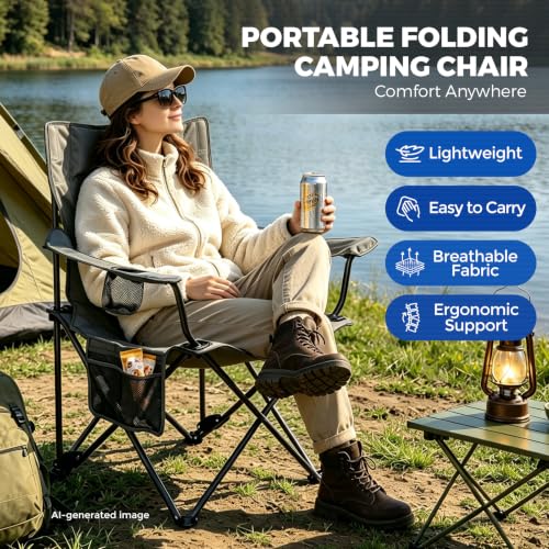 Camping Chairs 2Pack Beach Outdoor Chair for Adults Folding Lawn Chair with Cup Holder (Grey)