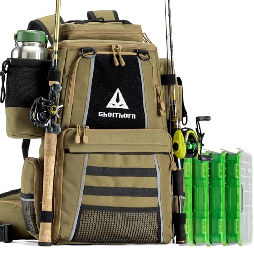 43L Fishing Tackle Backpack with 4 Tackle Boxes & Rod Holder