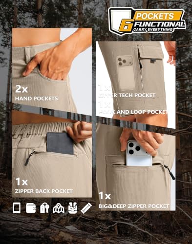 Men's Hiking Cargo Shorts 9" Lightweight Quick Dry 6 Pockets Khaki (XX-Large / Khaki)