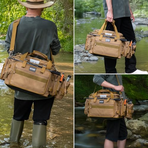Fishing Tackle Bag with 4PCS 3600 Tackle Boxes (C2:Khaki with 4 3600 Tackle Boxes / Large)