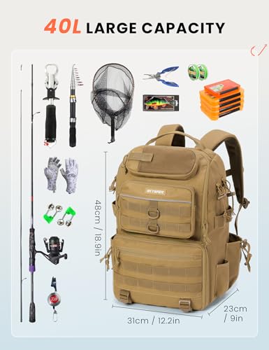 Tackle Backpack Fishing Bags with Rod Holder (Khaki)