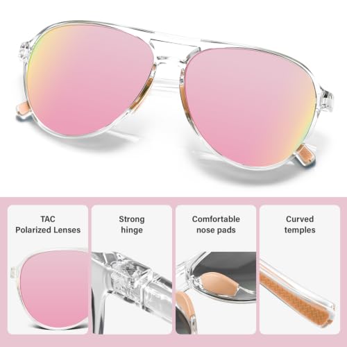 Women's Polarized Aviator Sunglasses Tangle (Clear Pink)
