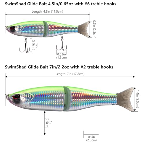 SwimShad Glide Baits Jointed Swimbait Bass Pike Salmon Trout Muskie Fishing Lure (Green/Silver / 4.5in/0.65oz)