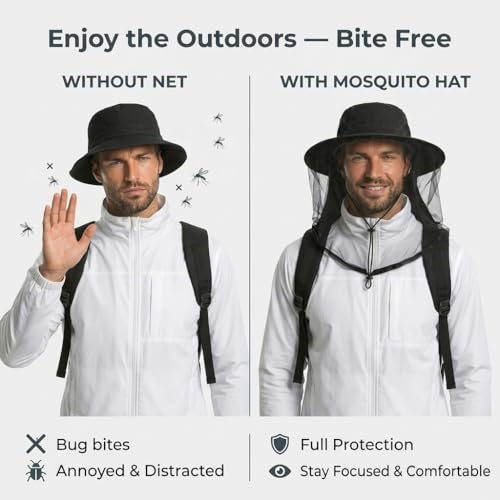 Mosquito Hats with Netting UPF 50+ Sun Protection Black (Black)