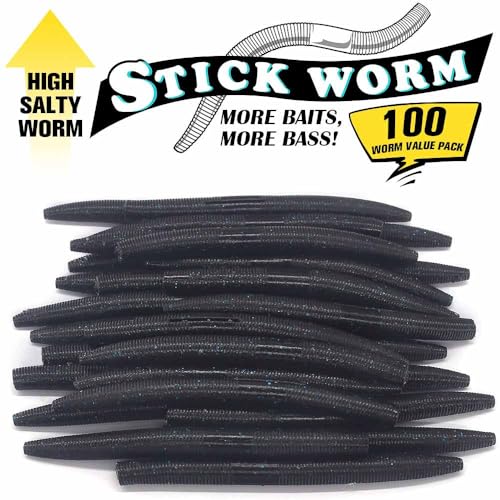Wacky Worms Soft Plastic for Bass Fishing Lures (3-Black Blue Flake / 5")