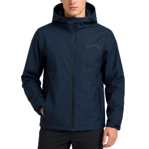 Hiking Jacket for Men Lightweight Waterproof Breathable Rain Coat (XX-Large / Navy Blue)