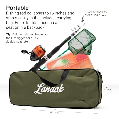 Beginner Kids Fishing Pole & Tackle Box (Black Rod / 1.2m or 3.9FT)