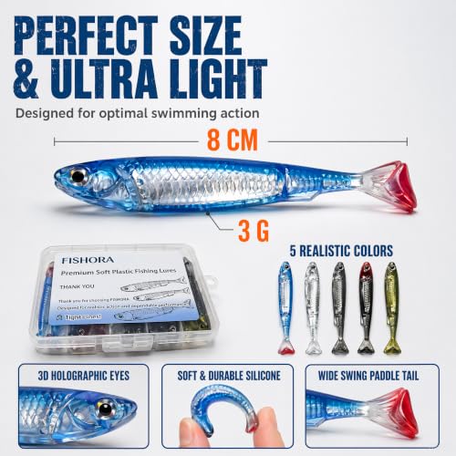 20PCS Soft Plastic Fishing Lures (5 color sets / 3.15 in/0.11oz (20 pcs))