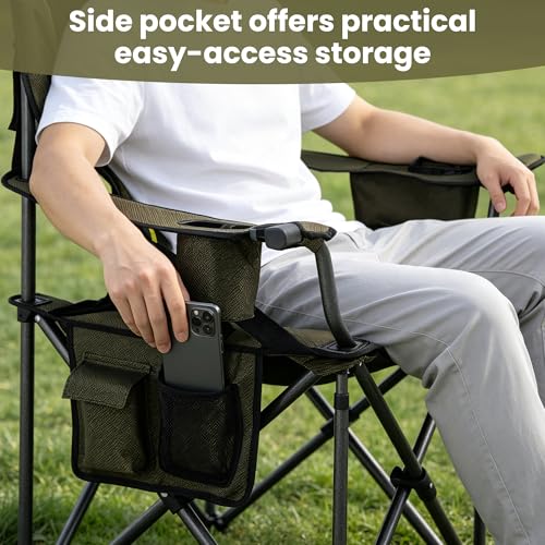 Portable Camping Chair for Adults Heavy Duty 450LBS Thick 600D Oxford Fabric (Black & Green)