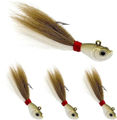 Bucktail Jigs 3Pcs Hair Jig Lure Hooks (white brown / 1oz_3pcs)