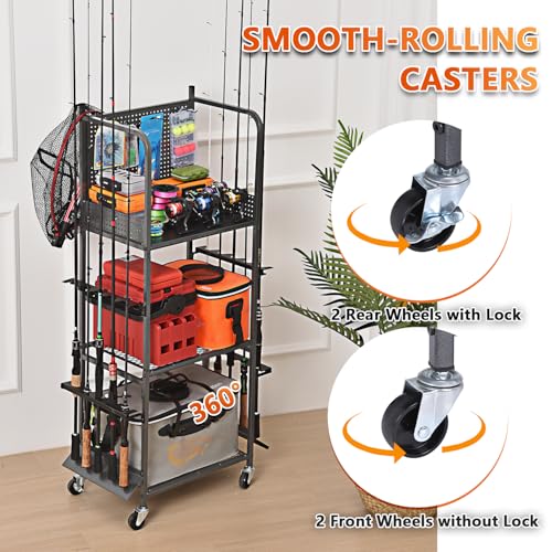 Heavy Duty Fishing Rod Rack with Pegboard & Hooks (10 Rods & Pegboard)