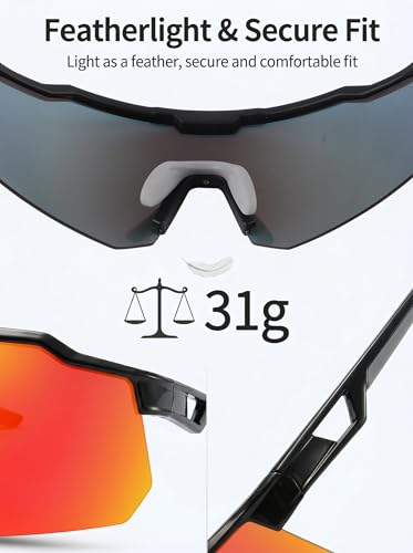 Cycling Sunglasses for Men Women (Black Red)