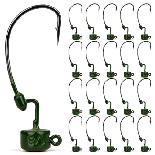 20Pack Weedless Ned Rig Jig Heads with Molded Bait Keeper for Bass Fishing