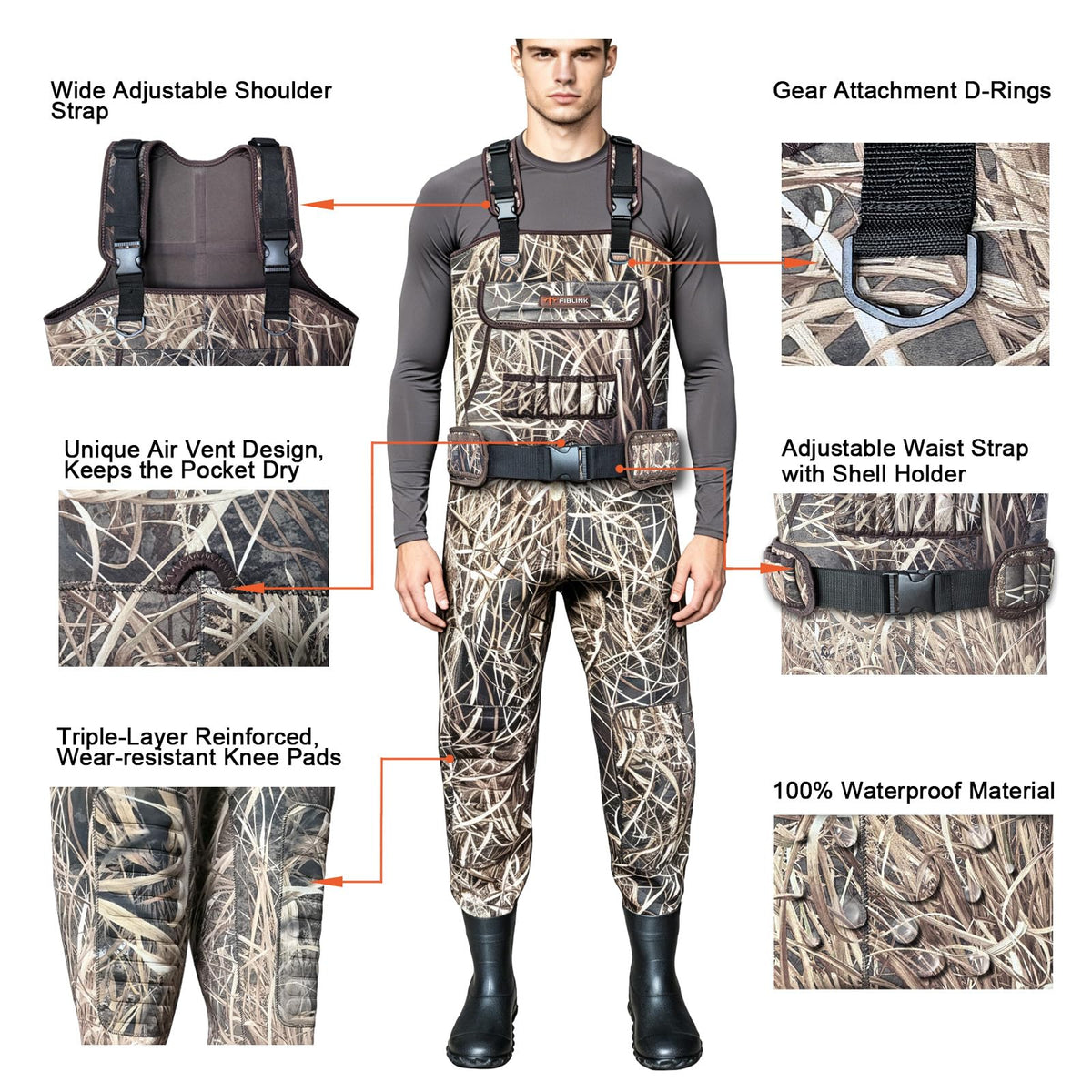 Hunting Waders with 600G Insulated Boots (Waterweed Camo / M9/W11)