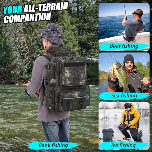 Tactical Fishing Backpack with 4 Tackle Boxes (Black CM)