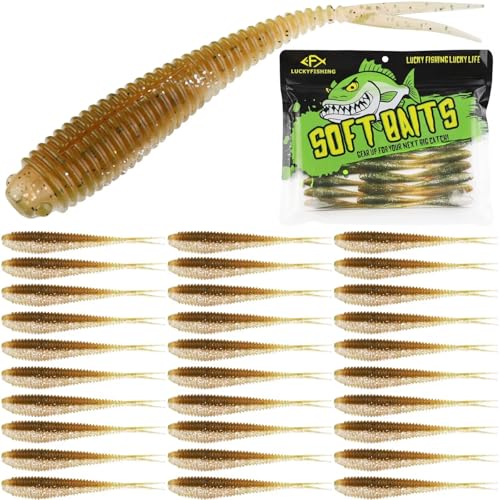 Soft Plastic Baits Forked Tail Fishing Soft Bait for Bass Walleye Trout Crappie Lures Brown Magic (Brown Magic / 3.5in-30pcs)