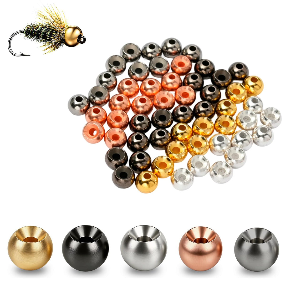 100pcs Fly Tying Tungsten Beads Nymph Tungsten Bead Heads for Jig Flies (100PCS MIX / 3.8MM)