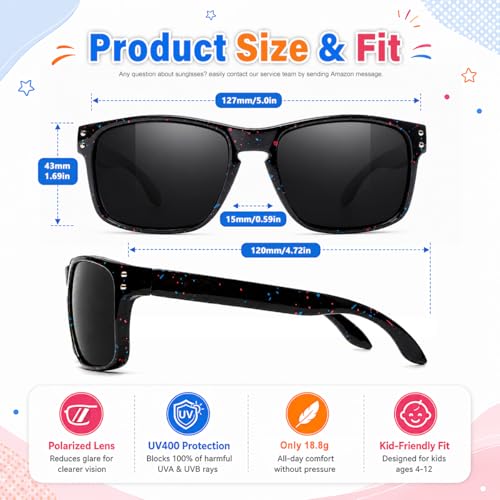 3 Pack Kids Sunglasses Polarized UV Protection Shades for Boys and Girls (A01-black+blackblue+whiteblue)