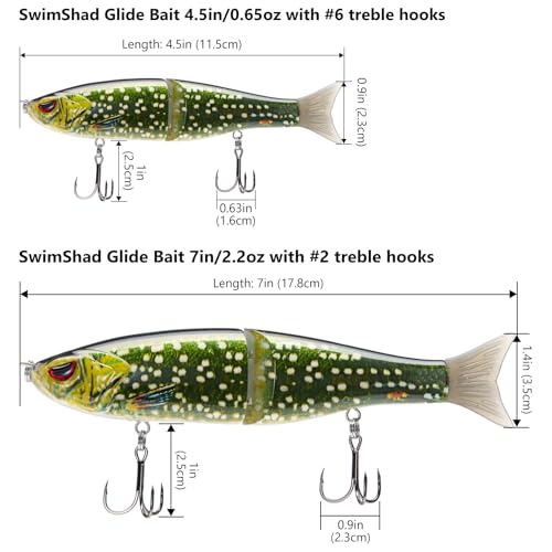 SwimShad Glide Baits Jointed Swimbait Bass Pike Salmon Trout Muskie Fishing Lure (Northern Pike / 7in/2.2oz)