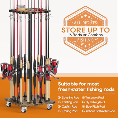 Fishing Rod Rack for 16 Poles (Upgraded Brown)