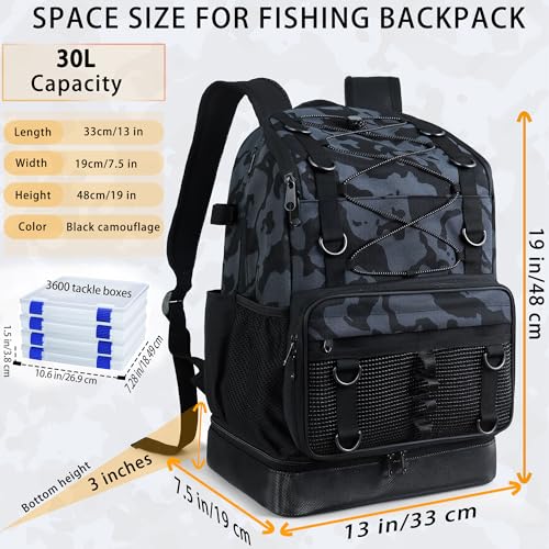 Fishing Backpack with 4 Tackle Boxes (Camo Black)