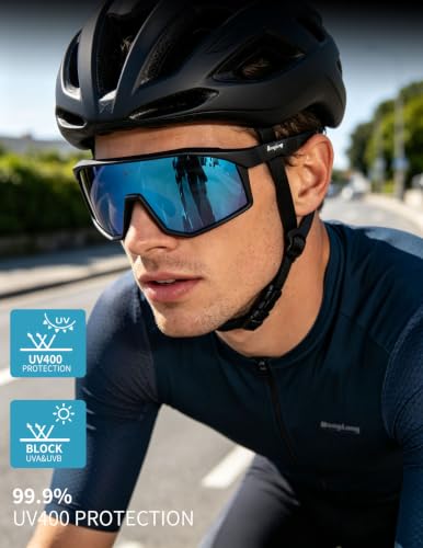 Sports Sunglasses for Men Women (Black Frame-blue Lens)