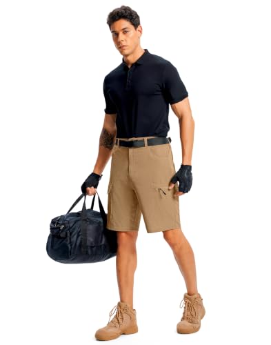 Men's Hiking Cargo Shorts 9" Lightweight Quick Dry 6 Pockets (Small / Dark Khaki)