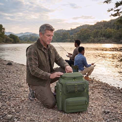 45L Fishing Backpack with Rod Holders & Built (Army Green)