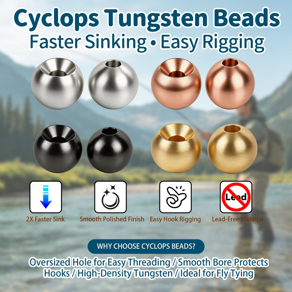 200pcs Fly Tying Tungsten Beads Nymph Tungsten Bead Heads for Jig Flies (200PCSMIX / 2.0MM)