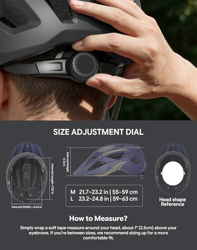 Adult Bike Helmet Rear Light & OTG Magnetic Goggles for Men Women (Blue / Medium)