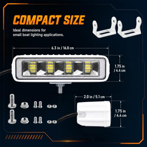 2PCS 6inch Marine Led Light Bar 12 (96W B White Housing)