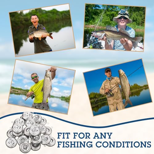 30 Pieces Fishing Disc Sinkers Weights Disc Sinker Fishing Sinkers Weights for Saltwater Catfishing Trolling Surf Tackle
