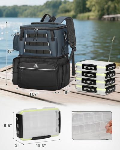 Fishing Tackle Box Backpack with 4 3600 Trays (Grey Black)