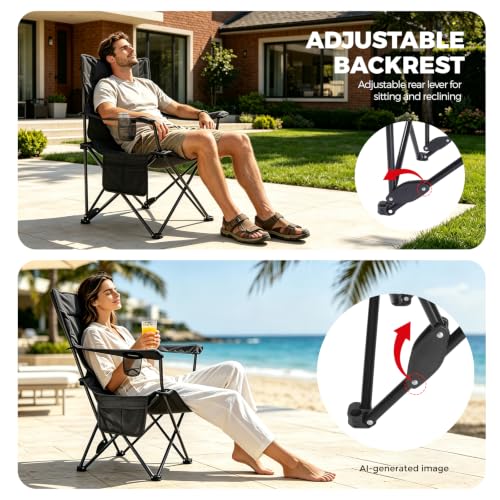 Camping Chairs 2Pack Beach Outdoor Chair for Adults Folding Lawn Chair with Cup Holder (Black)