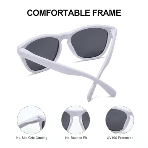 Polarized Sunglasses for Women and Men (White Frame/Gray Lens)