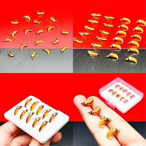 10Pc Wet Flies Bait Fly Fishing Flies for Bass Trout Pike Salmon Brass Head Caddis Nymph Handmade Fishing Bait Artificial Insect Fishing Lure (Orange)